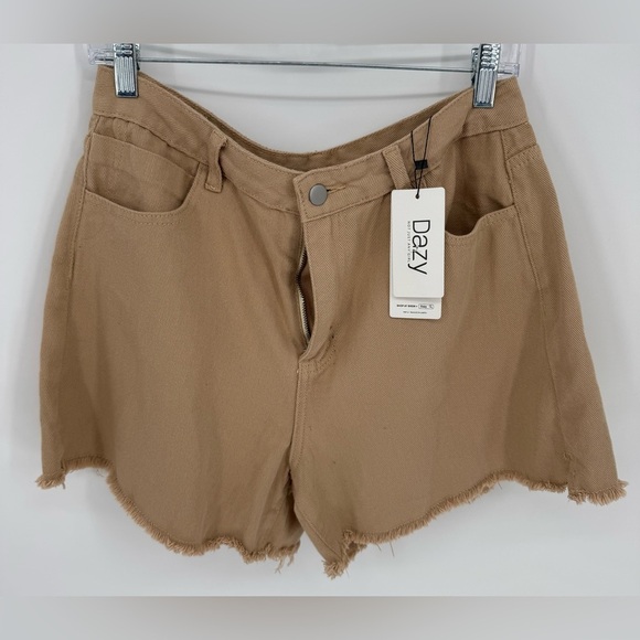 Dazy Tan Denim Fringe Bottom Shorts - Picture 2 of 9
